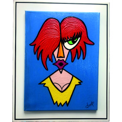 Cheveux rouges sur fond bleu